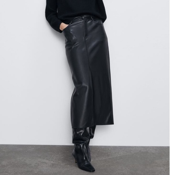 ZARA FAUX LEATHER MIDI SKIRT - Picture 5 of 8